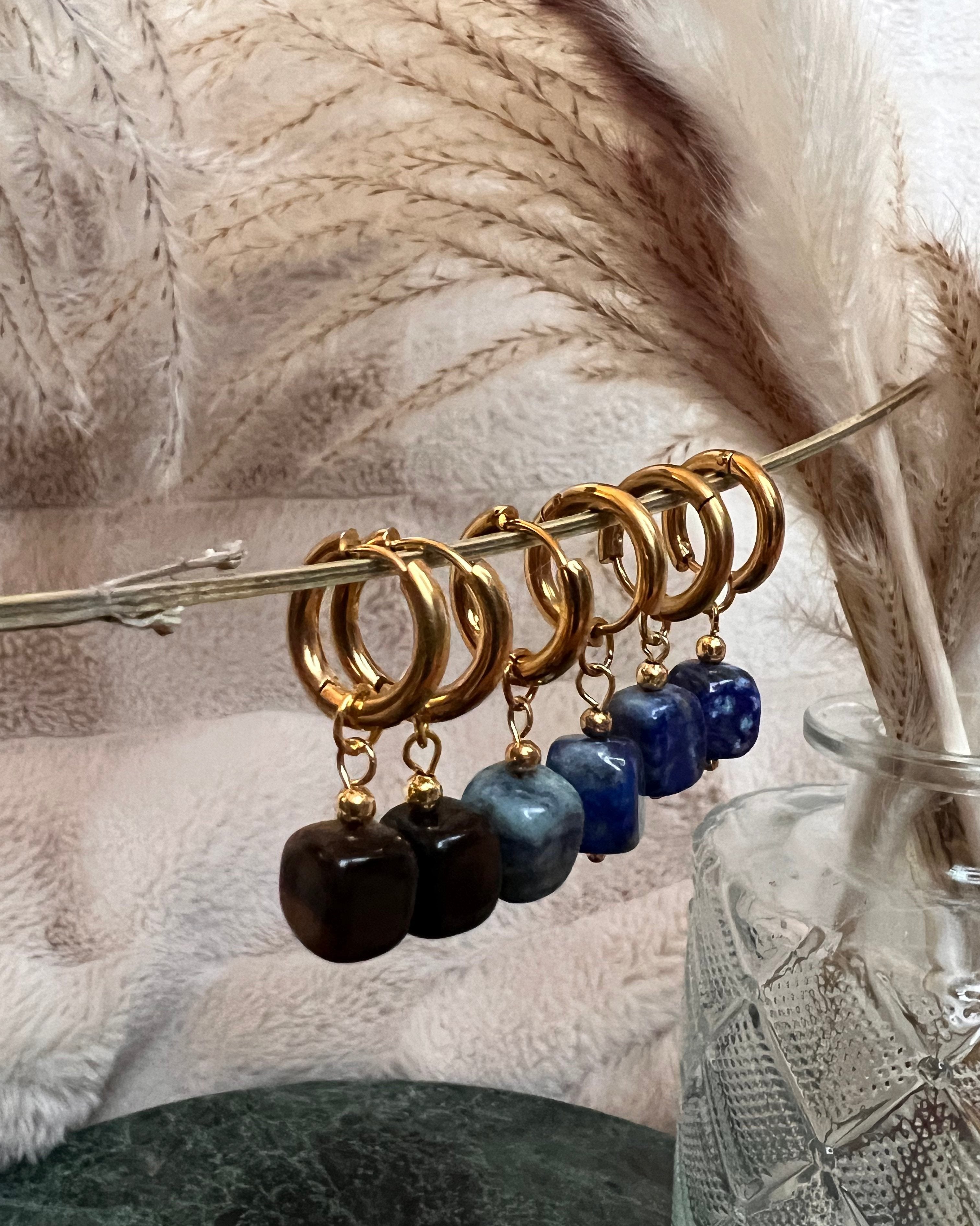 Stone Charm Hoops